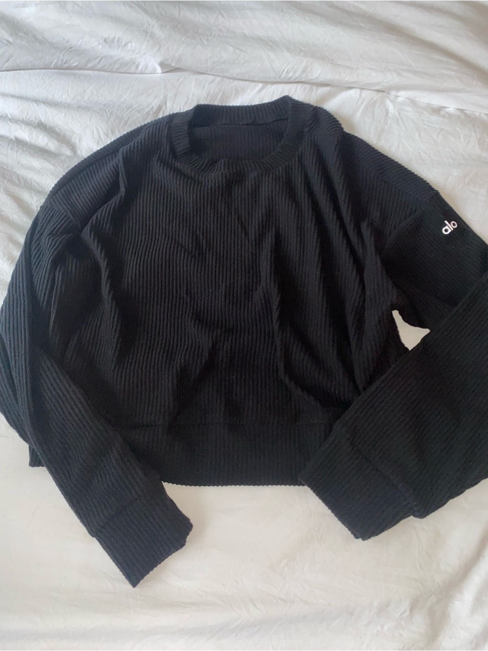 ALO Yoga Black Ribbed Muse Set Size L
